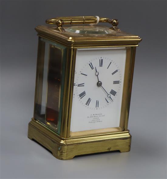 An early 20th century French gilt brass carriage timepiece, 5.75in.